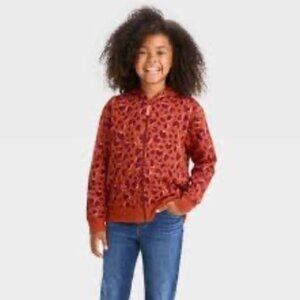 Cat & Jack Girls Hooded Zip-Up Sweatshirt M Red Animal Print Cotton